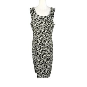 Connected Apparel Black and Cream Patterned Dress